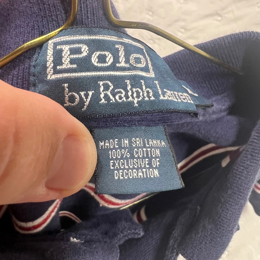 Polo Ralph Lauren Mens XL Navy Red White Striped Short Sleeve Pique Polo Shirt - Picture 9 of 9